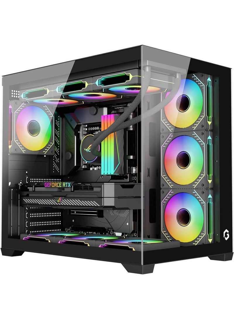 GAMEON GO-EMPERORVX-M ATX Mid Tower PC Case with 4x 120mm ARGB Fans Pre-Installed, Front & Side Tempered Glass, 360mm Liquid Cooling Support, 400mm GPU Clearance, USB Type-C, black - Image 1