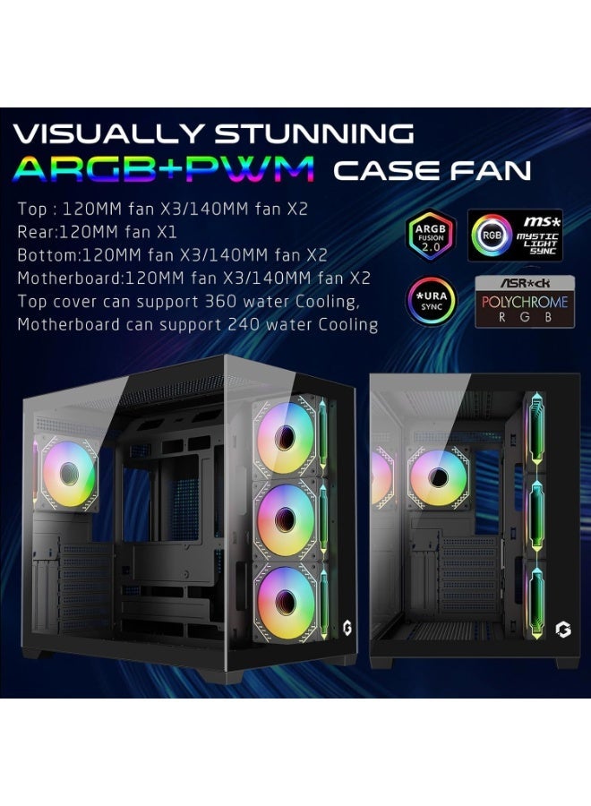 GAMEON GO-EMPERORVX-M ATX Mid Tower PC Case with 4x 120mm ARGB Fans Pre-Installed, Front & Side Tempered Glass, 360mm Liquid Cooling Support, 400mm GPU Clearance, USB Type-C, black - Image 3