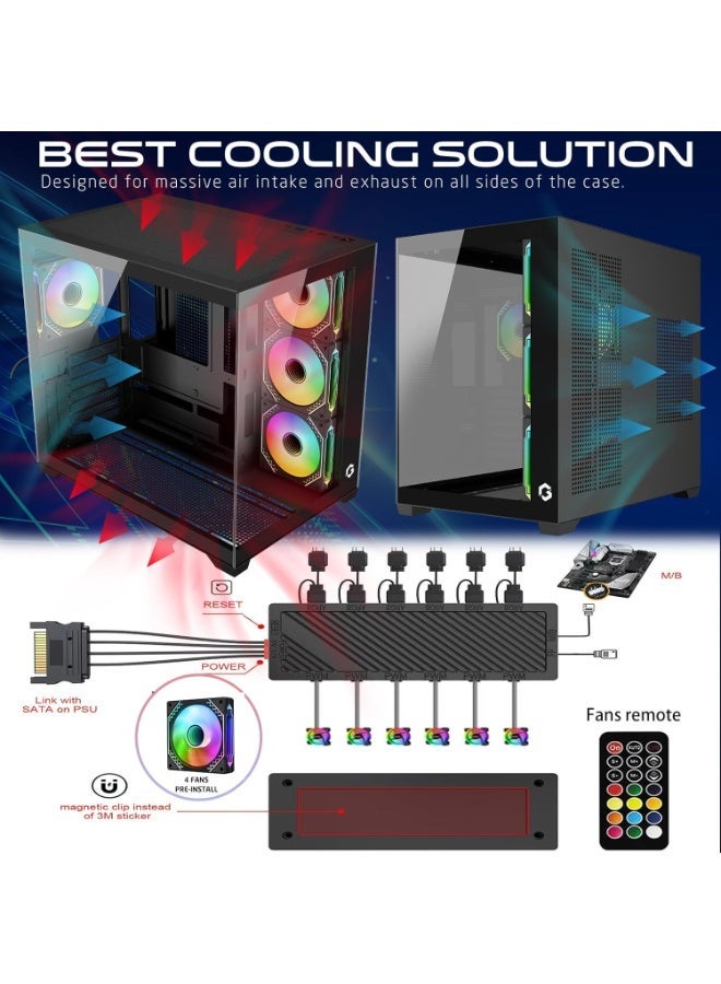 GAMEON GO-EMPERORVX-M ATX Mid Tower PC Case with 4x 120mm ARGB Fans Pre-Installed, Front & Side Tempered Glass, 360mm Liquid Cooling Support, 400mm GPU Clearance, USB Type-C, black - Image 5