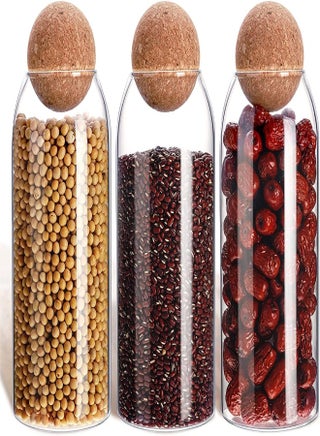 Akdc Glass Food Storage Canister With Airtight Cork Lid [800Ml/27Oz] Clear Food Storage Jar Container With Seal Cork Round Stopper For Kitchen Pantry [27Oz 3 Pieces] (27, Cellular, 3, 561032)