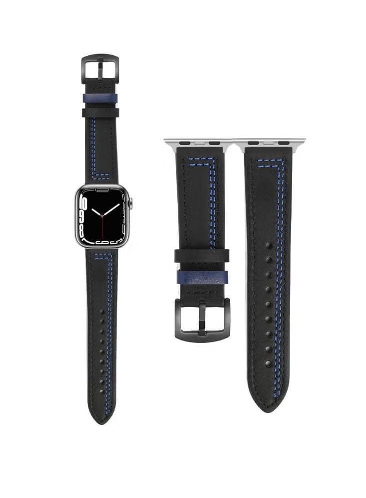 vesus Lines Genuine Leather Replacement Band For Apple Watch 41/40/38mm Series 7/6/5/4/SE