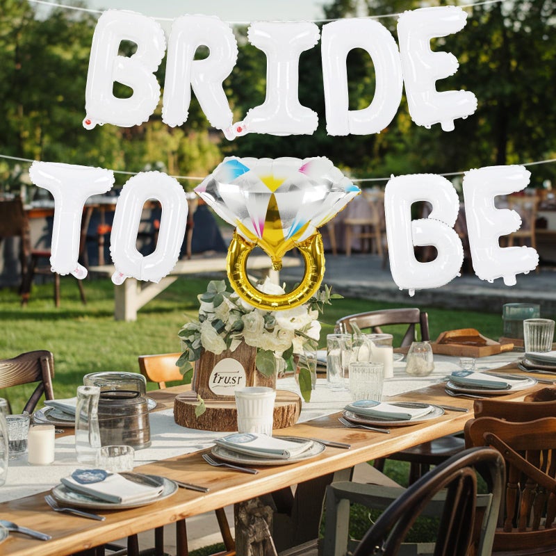 Paeyeq Bachelorette Party Decorations, White Bride To Be Bridal Shower Letter Balloons Banner with Diamond Ring Mylar Foil Balloon for Engagement Wedding Photo Booth Hen Night Room Party Decor - Image 2