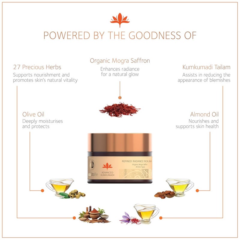 SOULTREE بلسم الوجه المتقدم من سول تري كومكومادي 100% عضوي مع زعفران موغرا لجميع أنواع البشرة 30 جرام - Image 2