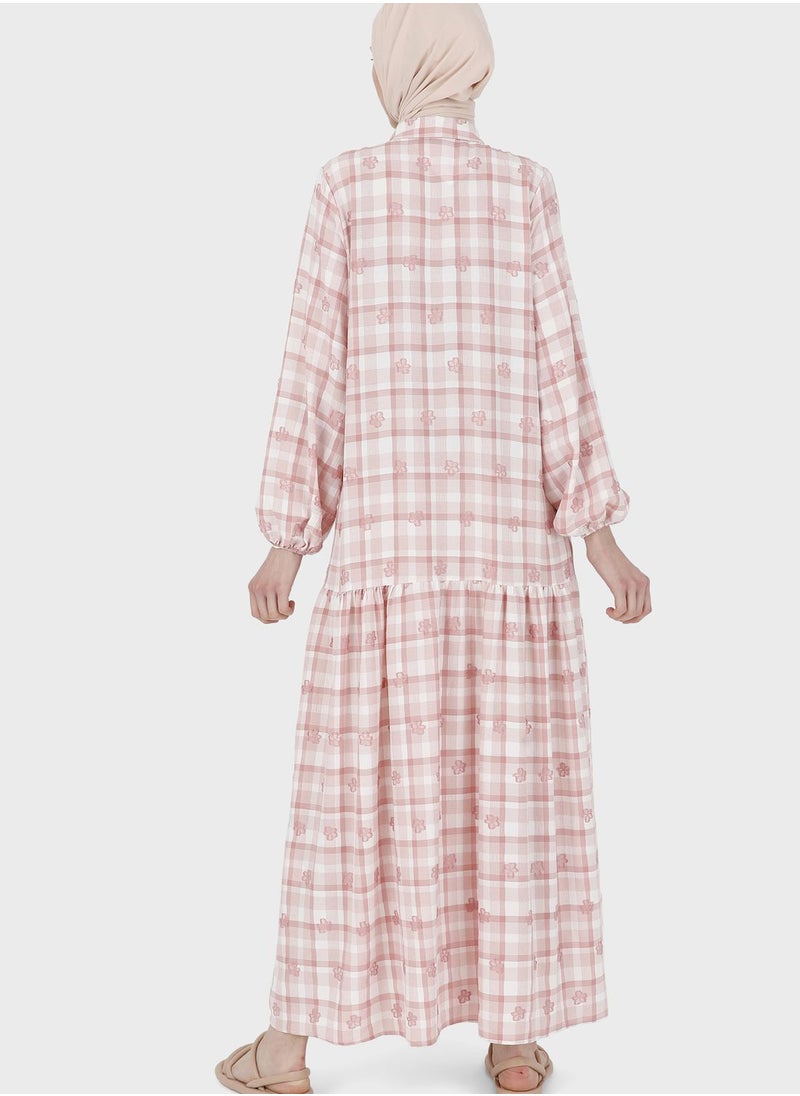 Benin by modanisa - Checked Button Detail Dress - Image 1
