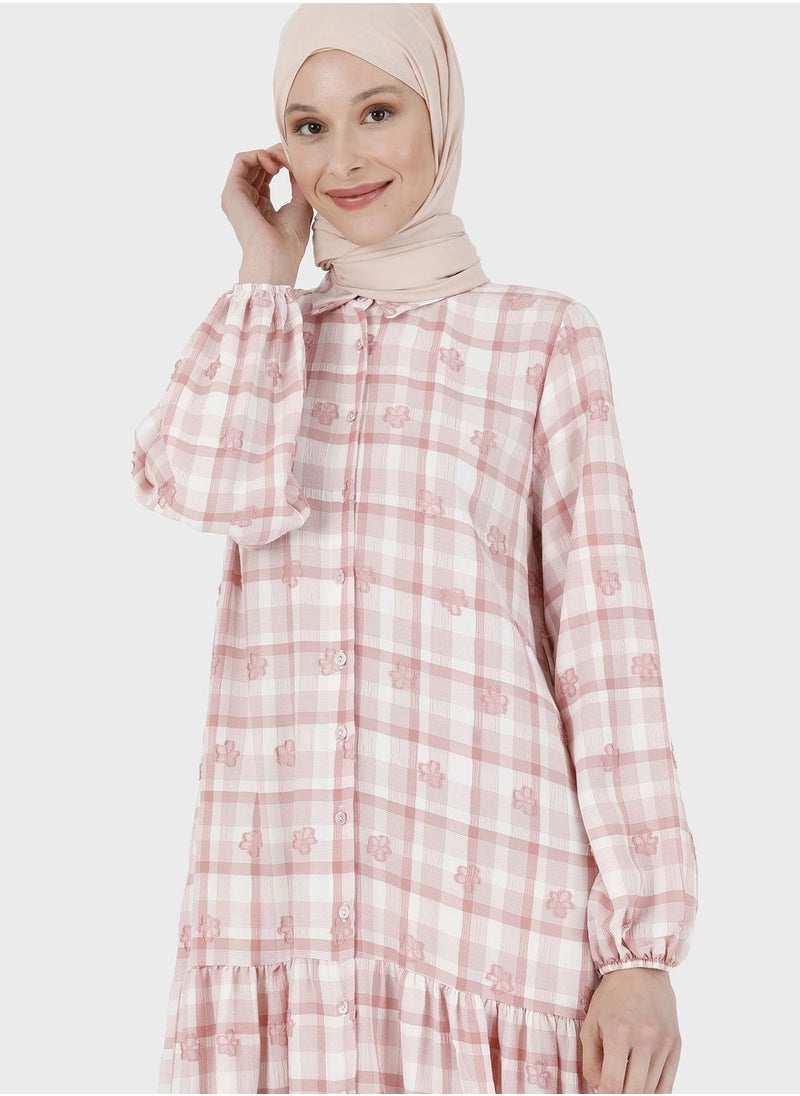 Benin by modanisa - Checked Button Detail Dress - Image 1