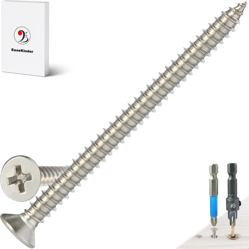 Kinder Wood Screws - 50PCS Flat Head Phillips Screws, 304 Stainless Steel Screw with Adjustable Wood Countersink Kit (#6 x 2) - Image 1