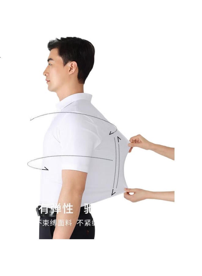 Ouding First Class High Elastic Shirt Men'S Luxury Soft Short Sleeve Wrinkle-Free Wrinkle-Resistant Business Casual Shirt Pearl White 43 - Image 1