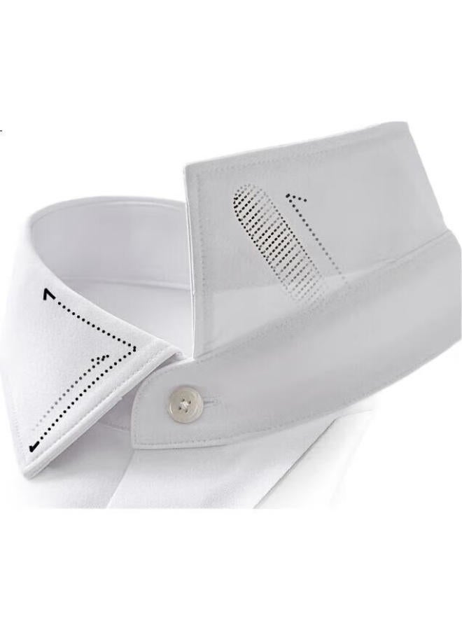Ouding First Class High Elastic Shirt Men'S Luxury Soft Short Sleeve Wrinkle-Free Wrinkle-Resistant Business Casual Shirt Pearl White 43 - Image 3