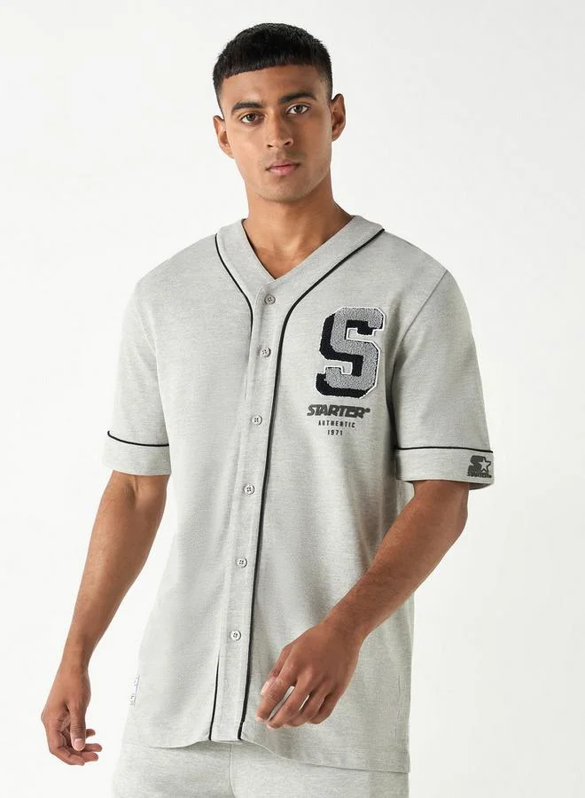 ستارتر قميص بياقة على شكل حرف  مطبوع بقصة عادية للمبتدئين