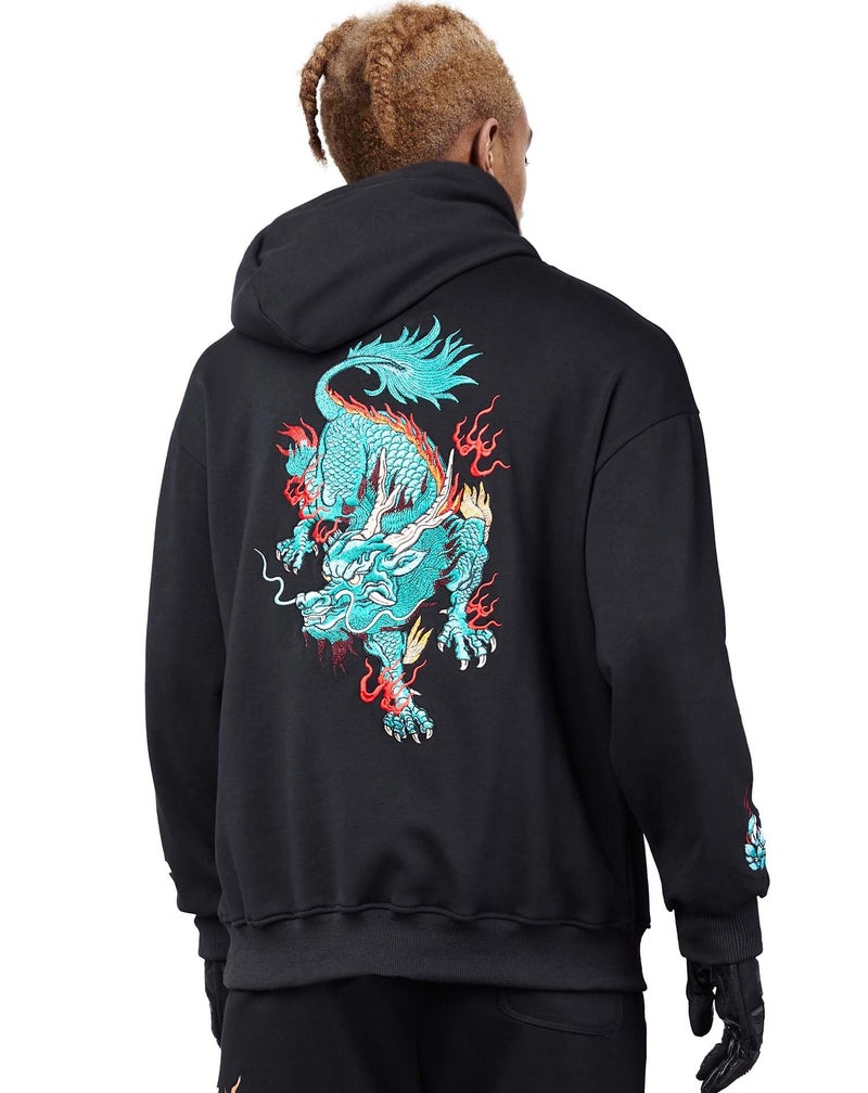 Niepce Inc Streetwear Kirin Embroidered Men's Heavyweight Graphic Hoodies (as1, alpha, x_l, regular, regular, black-blue-kirin) - Image 2