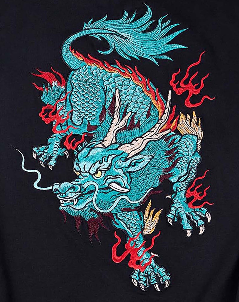 Niepce Inc Streetwear Kirin Embroidered Men's Heavyweight Graphic Hoodies (as1, alpha, x_l, regular, regular, black-blue-kirin) - Image 4
