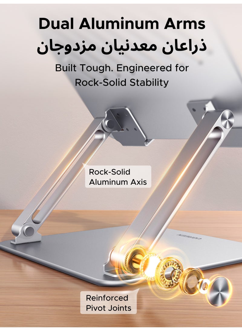 Ugreen Notebook Stand Portable Metal Laptop Holder Ergonomic Laptop Riser Adjustable Foldable Lightweight Computer Holder for Desk Aluminum Stand Fitting 10 to 16 Inch Laptop Devices, MacBook Office Home Silver - Image 5