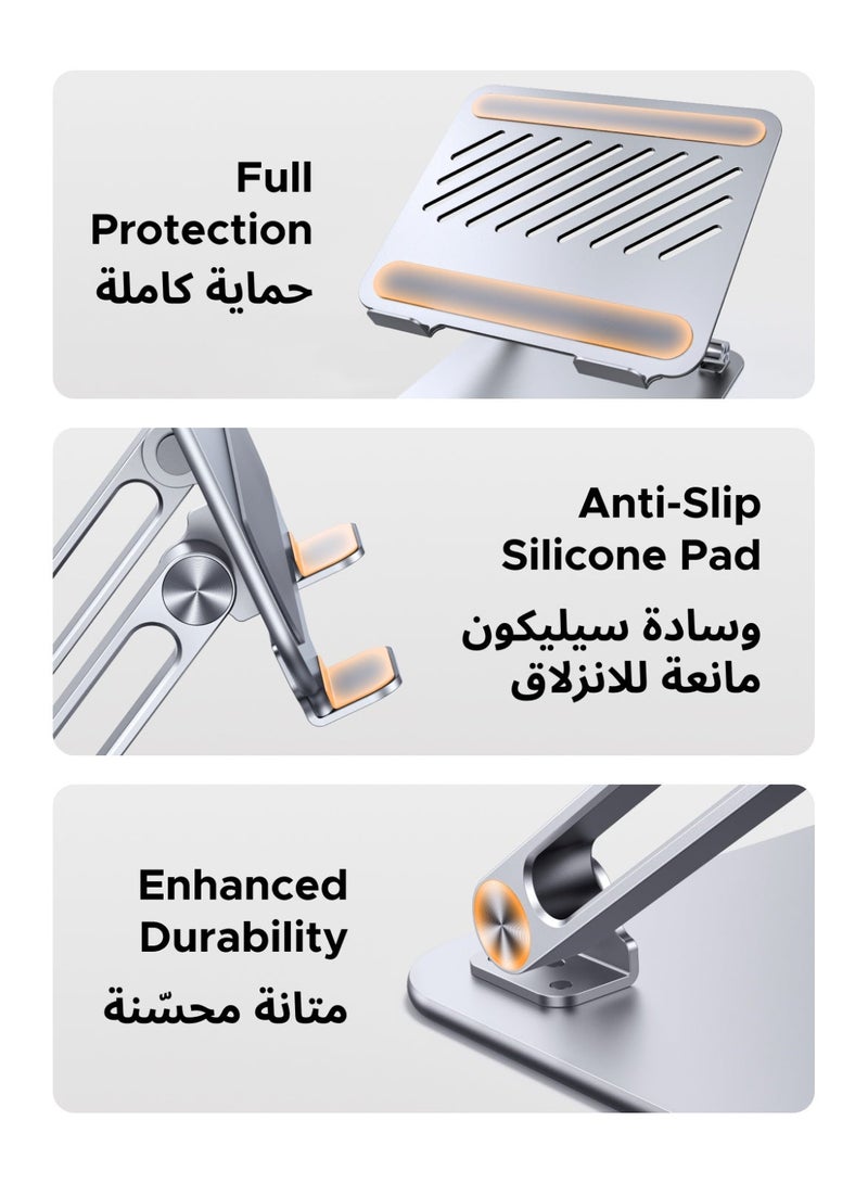 Ugreen Notebook Stand Portable Metal Laptop Holder Ergonomic Laptop Riser Adjustable Foldable Lightweight Computer Holder for Desk Aluminum Stand Fitting 10 to 16 Inch Laptop Devices, MacBook Office Home Silver - Image 2