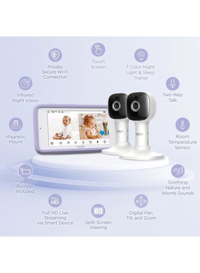 hubble connected Nursery Pal Cloud Touch Twin Smart WiFi Enabled Baby Monitor with 2 Cameras, 5 Inch HD Color Touchscreen Parent Unit, Plus Preloaded Soothing Sounds, Lullabies, and Stories, White - Image 2