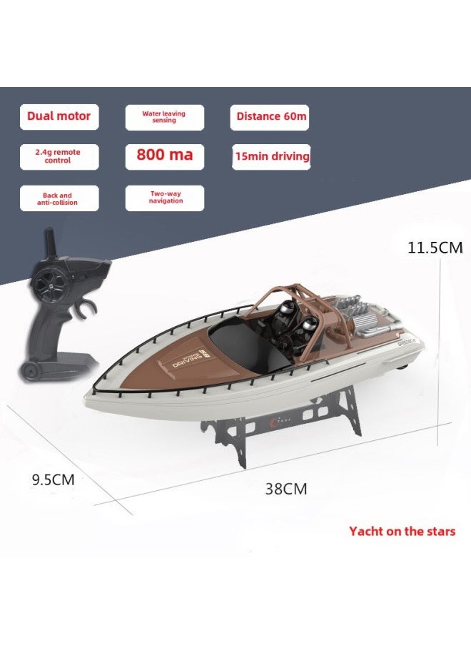Remote Control Model Ship Interactive Small Remote Control Starlight Yacht Speedboat Wireless Charging Electric Water Toy Model-Color:Yacht On The Stars-Specifications:Dual Battery Version (about 30 Minutes Of Driving)  - Image 1