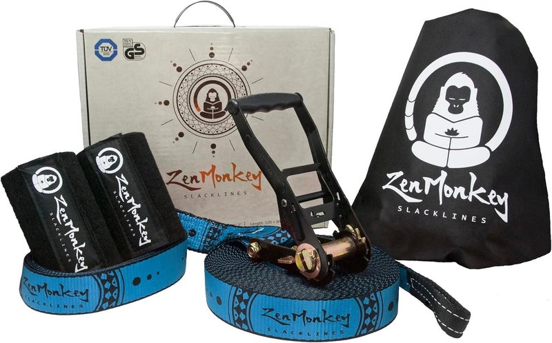 ZenMonkey Slacklines Kit with Tree Protectors, Cloth Carry Bag and Instructions, 60 Foot - Easy Setup for Family, Kids and Adults - Image 1