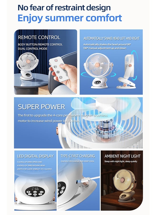 Multi-Functional Rechargeable Remote Control Fan, Desktop/Wall-Nounted/Suspended 5-Speed Oscillating Cooling Fan, Portable Air Circulation Fan with Night Light, Suitable for Bedroom/Office/Travel - Image 4
