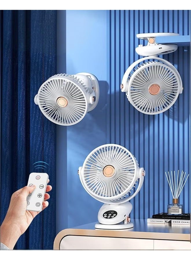 Multi-Functional Rechargeable Remote Control Fan, Desktop/Wall-Nounted/Suspended 5-Speed Oscillating Cooling Fan, Portable Air Circulation Fan with Night Light, Suitable for Bedroom/Office/Travel - Image 1