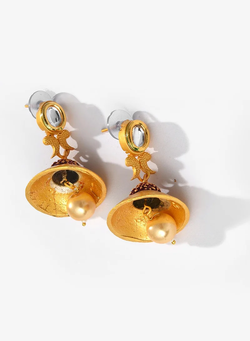 SOHI Red Stone-Studded & Pearl Beaded Artificial Jewellery Set