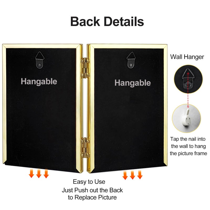HIKWADERY 8x10 Picture Frame Double Hinged Folding  Thin Edge Metal Real Glass 8 by 10 Photo Frames  for Tabletop and Wall Display (8 x 10  Gold) - Image 4
