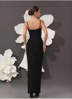 Meilun Women's Black Diamond Bead Strap Evening Dress  - Image 2
