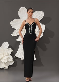 Meilun Women's Black Diamond Bead Strap Evening Dress  - Image 1
