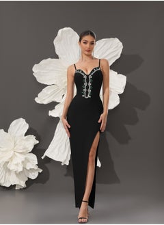 Meilun Women's Black Diamond Bead Strap Evening Dress  - Image 3