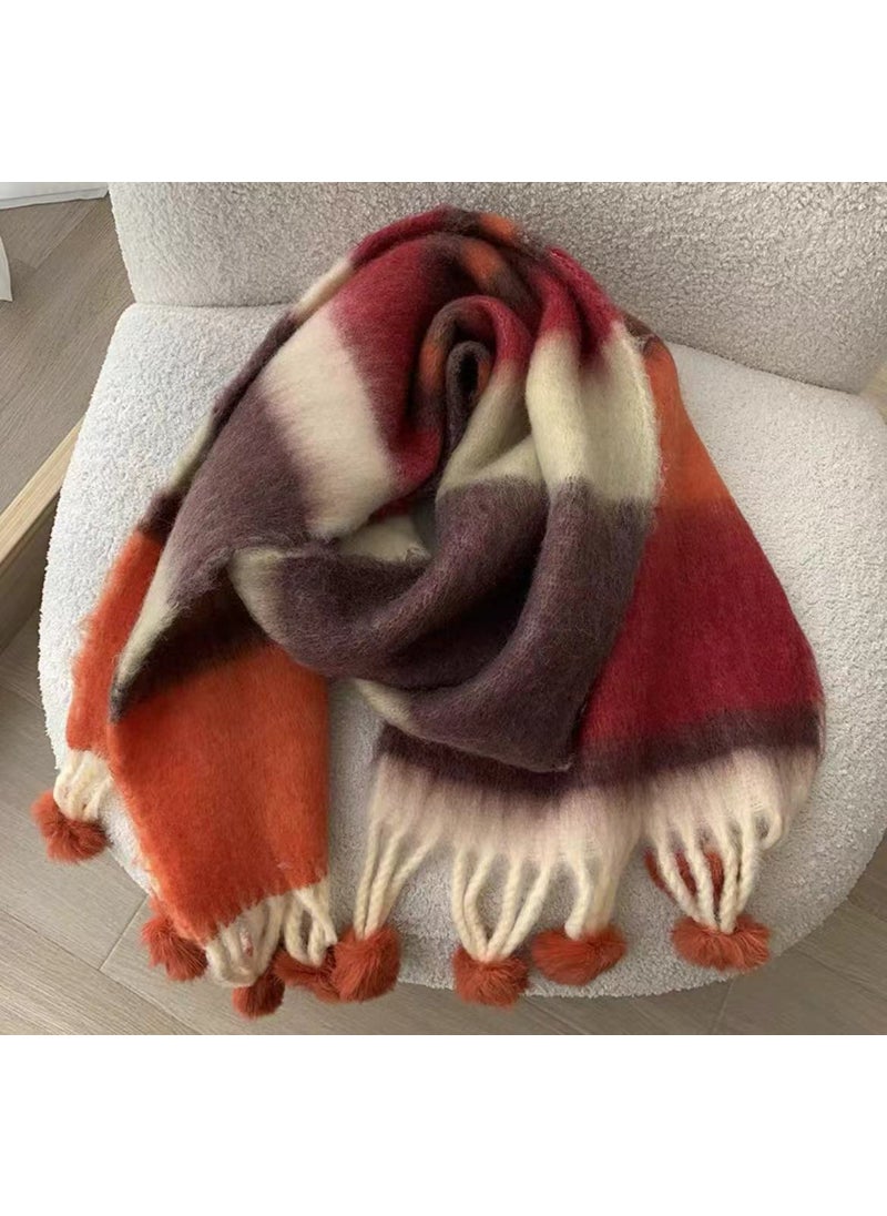 Generic - Striped Mohair Scarf Rainbow Tassel Shawl Pink - Image 1