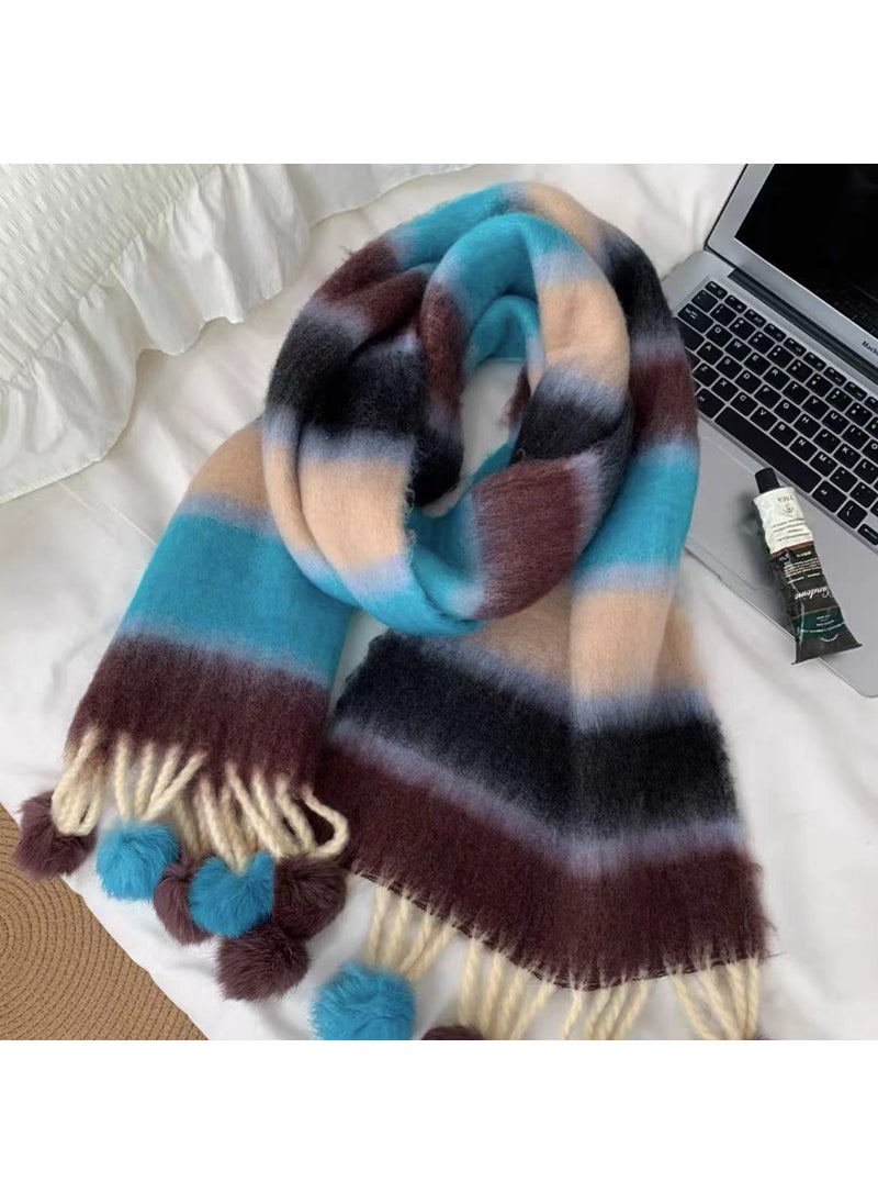 Generic - Striped Mohair Scarf Rainbow Tassel Shawl Pink - Image 1
