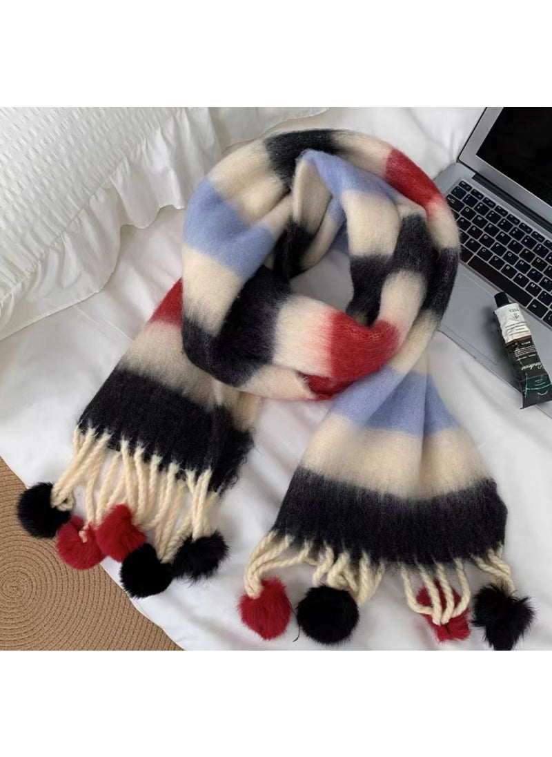 Generic - Striped Mohair Scarf Rainbow Tassel Shawl Pink - Image 1
