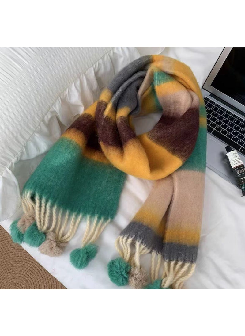 Generic - Striped Mohair Scarf Rainbow Tassel Shawl Pink - Image 1