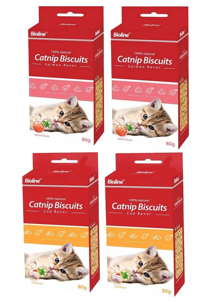 Bioline Catnip Biscuits – Pack of 4 (Cod & Salmon Flavors) - Image 1