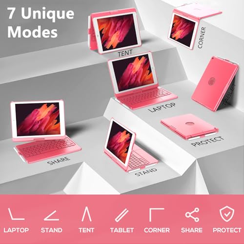 TQQ Touch for iPad 9th Generation Case with Keyboard (10.2", 2021), Multi-Touch Trackpad, 360° Rotatable Protective Cover for iPad Keyboard 9th/8th/7th Gen with Pencil Holder (Pink) - Image 5