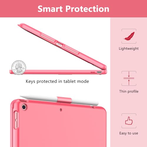 TQQ Touch for iPad 9th Generation Case with Keyboard (10.2", 2021), Multi-Touch Trackpad, 360° Rotatable Protective Cover for iPad Keyboard 9th/8th/7th Gen with Pencil Holder (Pink) - Image 3