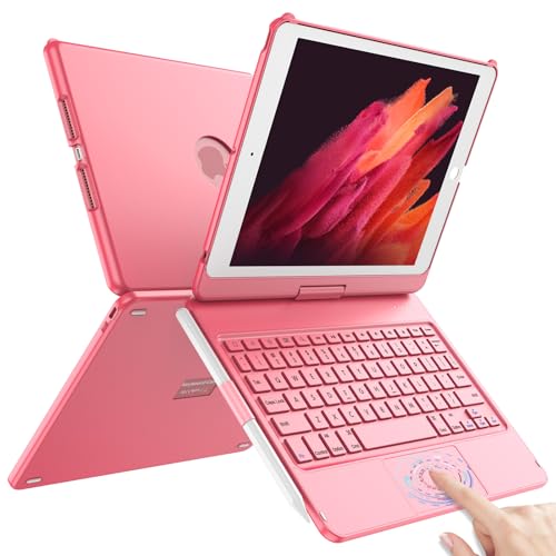 TQQ Touch for iPad 9th Generation Case with Keyboard (10.2", 2021), Multi-Touch Trackpad, 360° Rotatable Protective Cover for iPad Keyboard 9th/8th/7th Gen with Pencil Holder (Pink) - Image 1