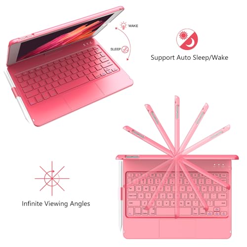TQQ Touch for iPad 9th Generation Case with Keyboard (10.2", 2021), Multi-Touch Trackpad, 360° Rotatable Protective Cover for iPad Keyboard 9th/8th/7th Gen with Pencil Holder (Pink) - Image 4