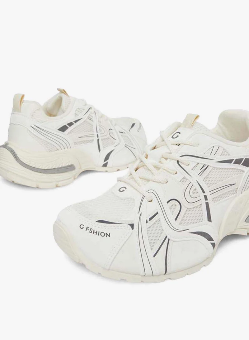 Styli  Beige Logo Detail Athletic Sneakers for Women | Best Price UAE