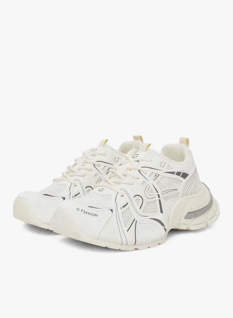 Beige Logo Detail Athletic Sneakers