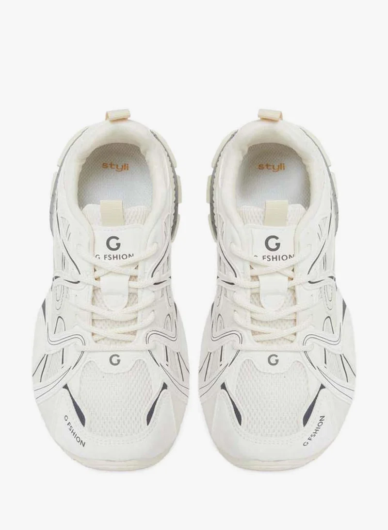 Styli  Beige Logo Detail Athletic Sneakers for Women | Best Price UAE