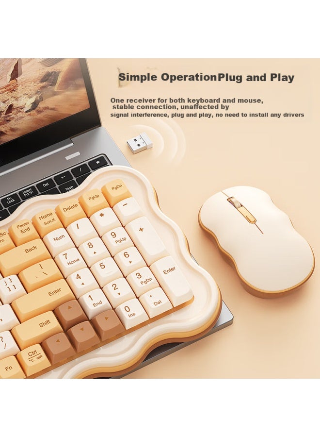 B.O.W Airworld Mk98 Wireless Keyboard And Mouse Set Simple And Comfortable Desktop Notebook Universal High-Value Female Charging Silent Keyboard And Mouse Set Buttercream Yellow - Image 2