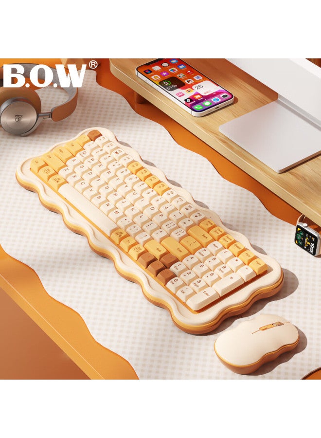 B.O.W Airworld Mk98 Wireless Keyboard And Mouse Set Simple And Comfortable Desktop Notebook Universal High-Value Female Charging Silent Keyboard And Mouse Set Buttercream Yellow - Image 1