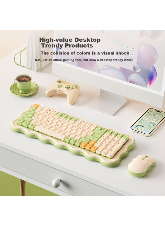 B.O.W Airworld Mk98 Wireless Keyboard And Mouse Set Simple And Comfortable Desktop Notebook Universal High-Value Female Charging Silent Keyboard And Mouse Set Buttercream Yellow - Image 3