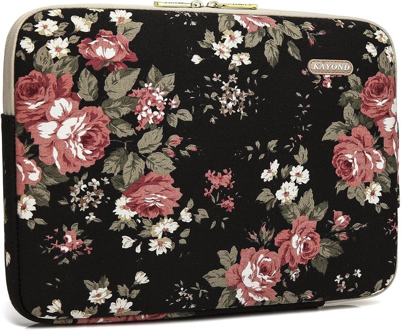 KAYOND Water-Resistant Canvas 14.1 Inch Laptop Sleeve-Black C Rose - Image 3