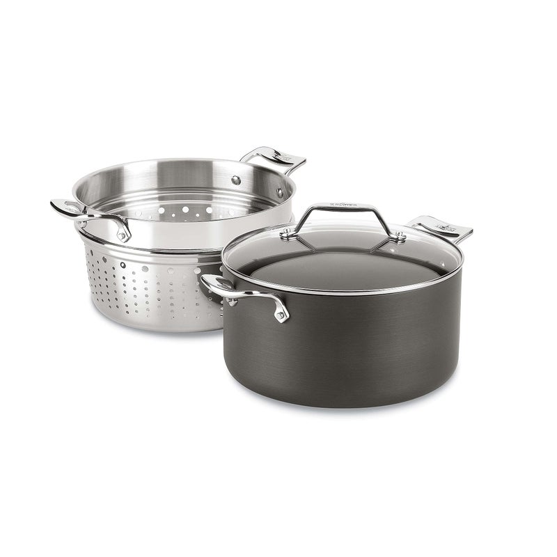 AllClad Essentials Hard Anodized Nonstick MultiPot 7 Quart Oven Broiler Safe 500F Strainer Pasta Strainer with Handle Pots and Pans Black