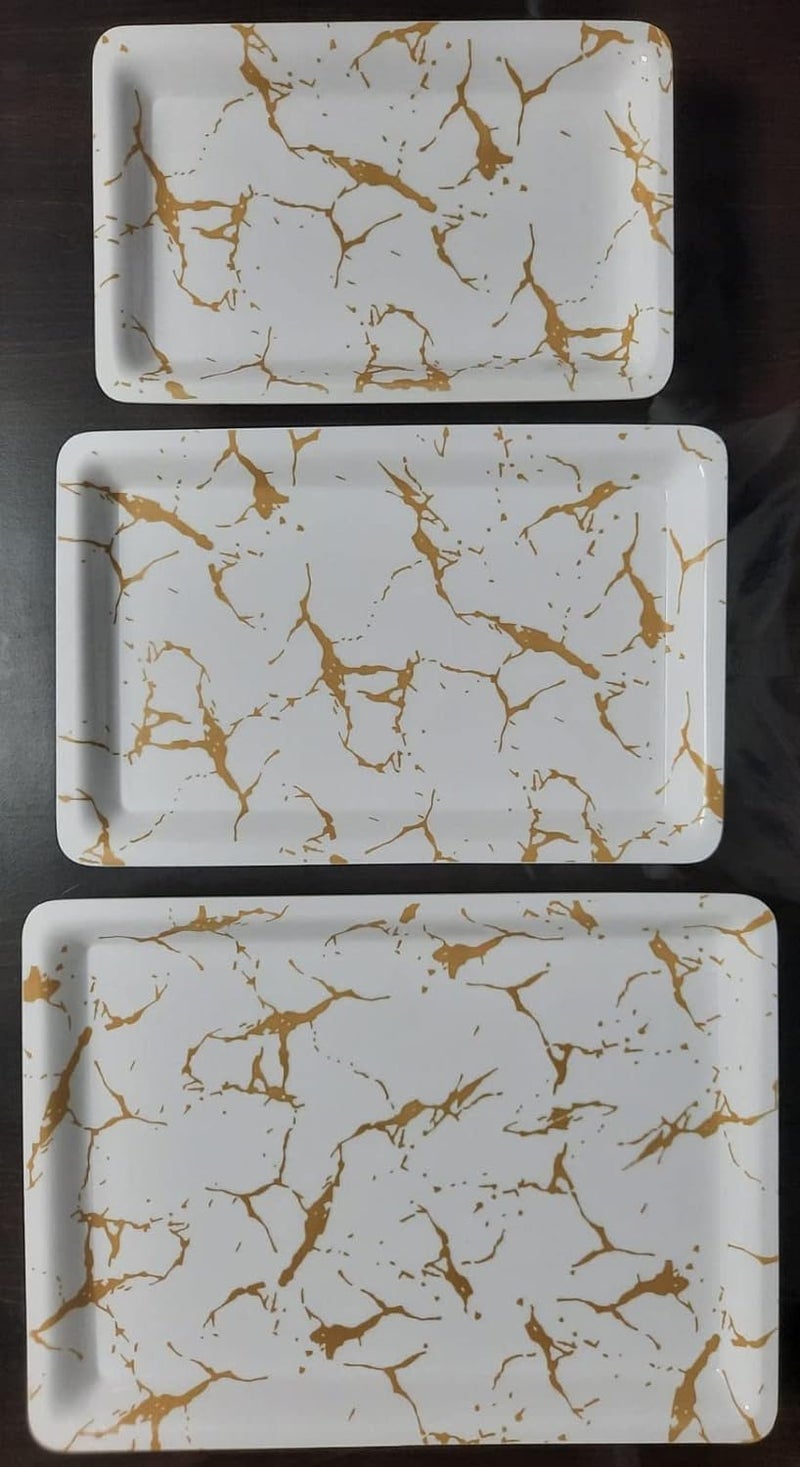 Urmila Plastic Rectangular Acrylic Serving Trays - Set of 3 (White_Brown) - Image 3