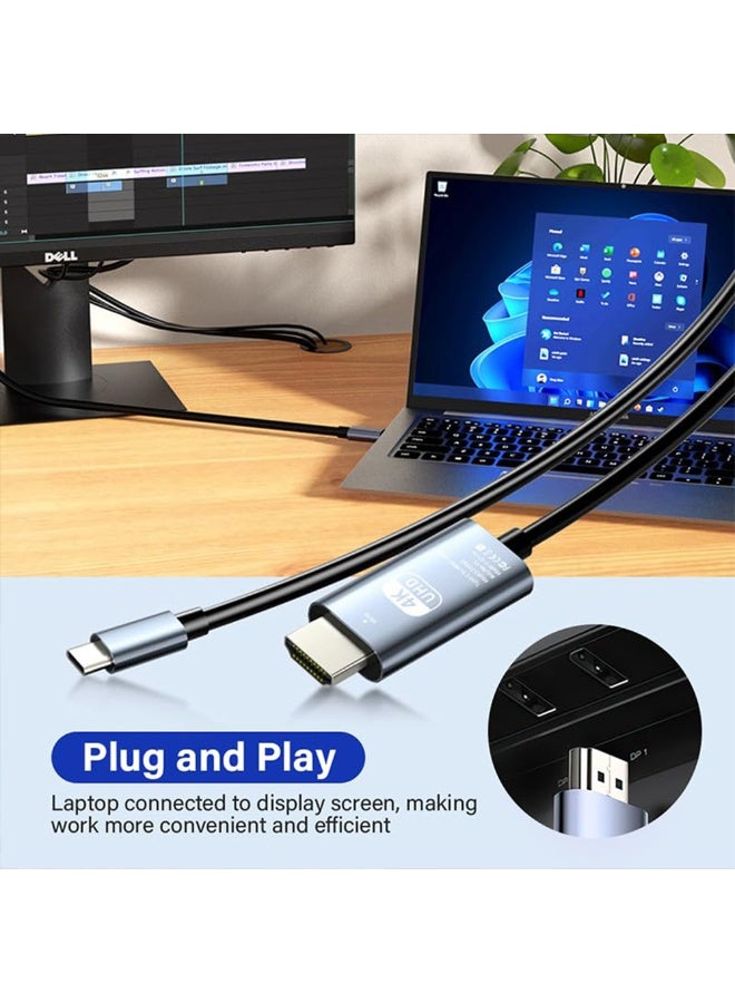 2m Type-C to 4K HDTV HDMI Cable - 8-Channel Digital Audio - Plug & Play Compatible with Smartphones, Laptops, Smart TVs, Fire TV, Apple TV - Ideal for Streaming, Presentations, and Gaming in Ultra HD - Image 5