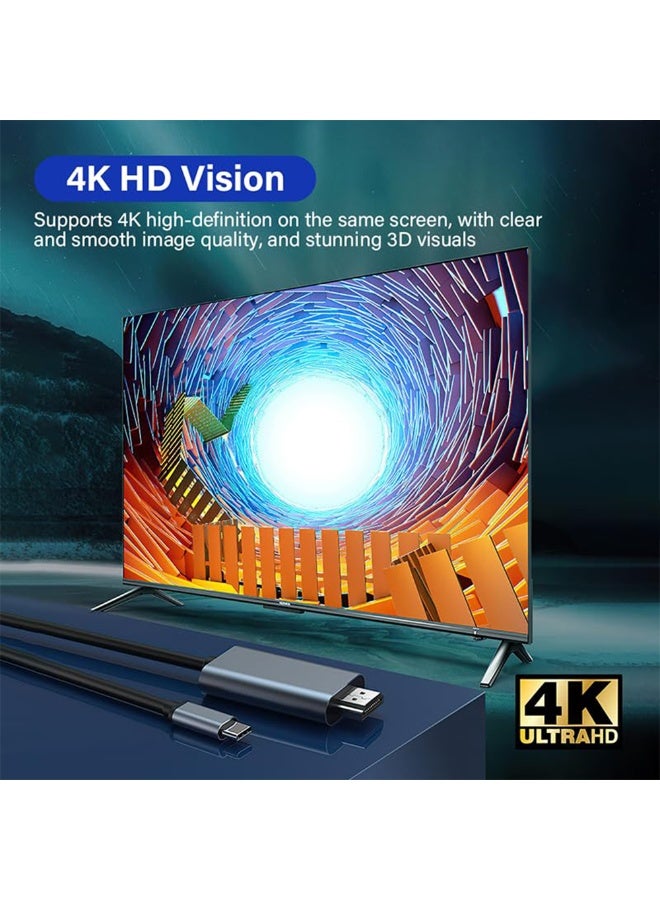 2m Type-C to 4K HDTV HDMI Cable - 8-Channel Digital Audio - Plug & Play Compatible with Smartphones, Laptops, Smart TVs, Fire TV, Apple TV - Ideal for Streaming, Presentations, and Gaming in Ultra HD - Image 4