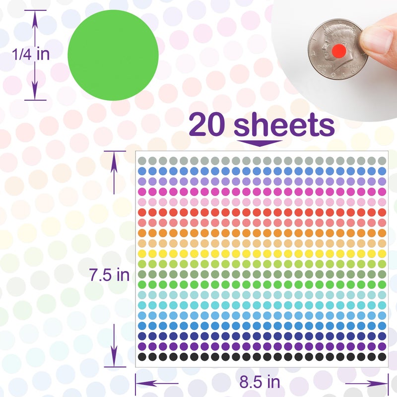 YSHIHE 10000 PCS Small Dot Stickers 1/4" Round Color Coding Labels Circle Dot Stickers Label Sticker in 20 Colors for Office,Classroom - Image 3
