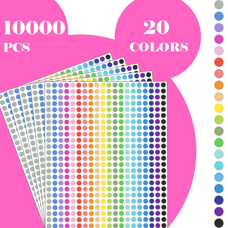 YSHIHE 10000 PCS Small Dot Stickers 1/4" Round Color Coding Labels Circle Dot Stickers Label Sticker in 20 Colors for Office,Classroom - Image 2