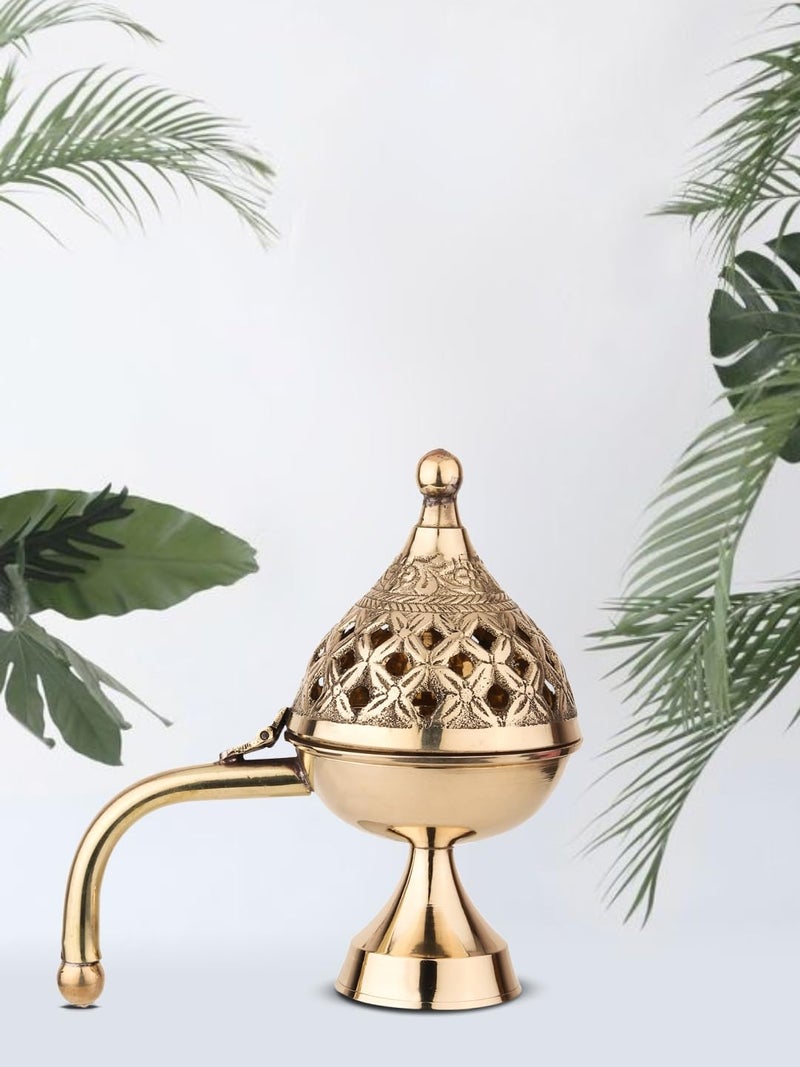 DOKCHAN Curated with Loban Burner Dhooni 5 Inch Dhoop Dhuni Brass Table Diya Brass Incense Holder - Image 1